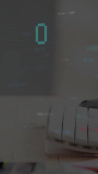 Vertical video: Right hand entering right, pressing keys, showing cyan or red overlays for data entr