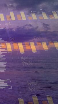 At start, ocean staying fixed while faint gridlines and orange bars rising for tech analytics