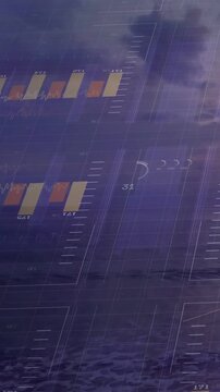 Vertical video: Vertical scale sliding in, chart overlay expanding, stacking and showing metrics