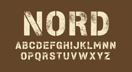 Vintage Distressed Stencil Font with Weathered Grunge Texture and Industrial Military Style Alphabet © elfittria