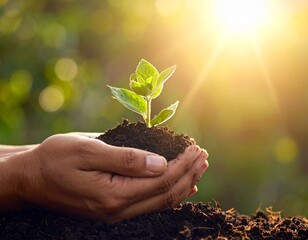 hands planting seedlings, eco green photo concept © and
