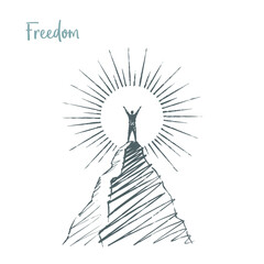 Freedom Sketch - person on mountain peak illustration © Andrej D