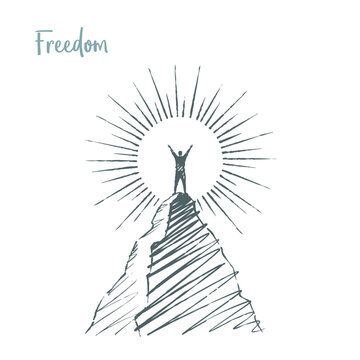 Freedom Sketch - person on mountain peak illustration