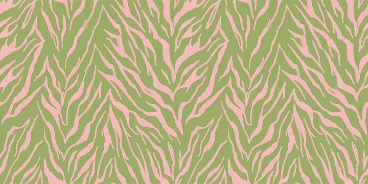 Seamless zebra pattern in olive green and dusty pink tones for textile design