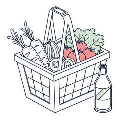 Shopping basket full of fresh produce and bottle with farm to table © Saharima