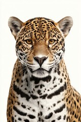 Obraz premium Head-on big cat portrait in digital painting style, jaguar against a white backdrop