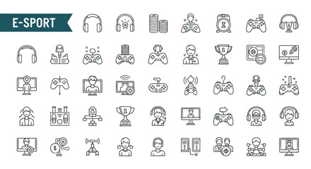 E sport icons gaming headsets controllers and competitive elements displayed © LUNEX