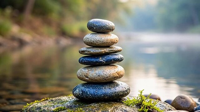 Smooth river stones thoughtfully stacked in a perfect balancing act deeply symbolize vast market stability and diligent risk management.