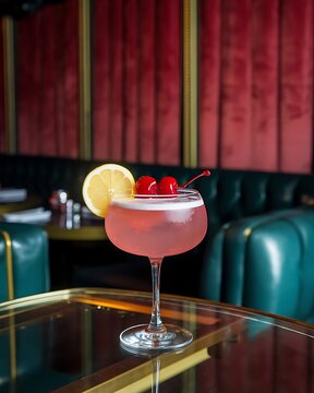 Fresh cocktail glass on glass table in night club restaurant