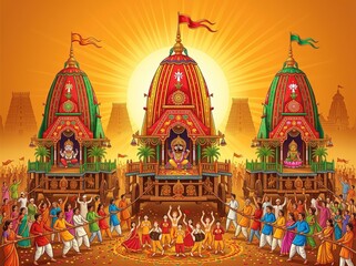 Fototapeta premium Lord Jagannath Balabhadra Subhadra – Divine Rath Yatra Artwork