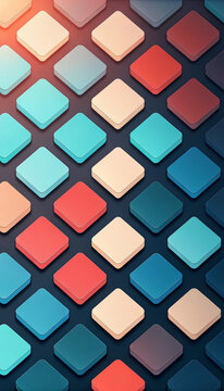Vibrant 3D Rounded Square Tiles with Color Gradient Grid &ndash; Modern Abstract Wallpaper. Diagonal 3D Color Block Squares &ndash; Premium Futuristic Mosaic Render for Design