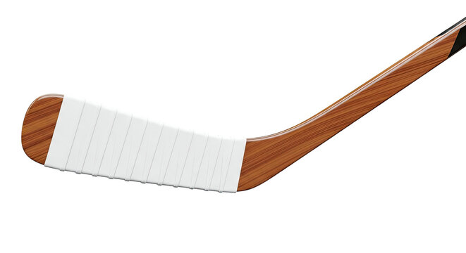 Close-up of a hockey stick blade with white grip tape