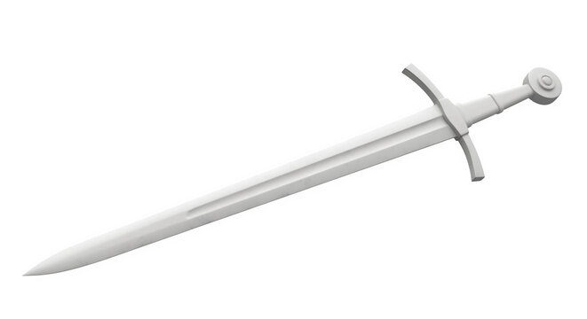 A silver sword lies diagonally on a transparent background with its tip pointing left.