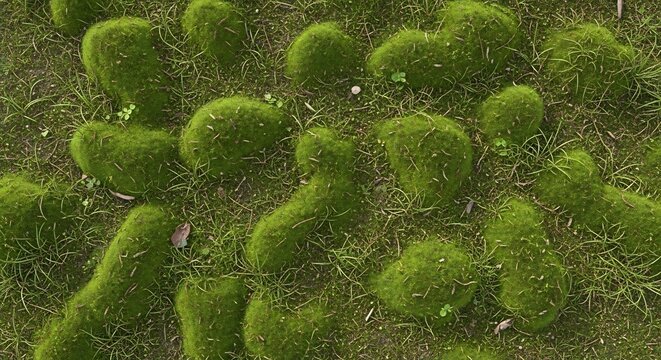Lush Green Moss Patches Growing on a Textured Ground Surface.