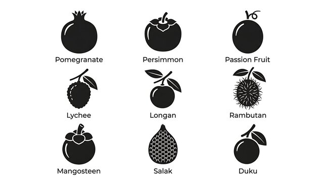 Tropical Fruits Icon Set.