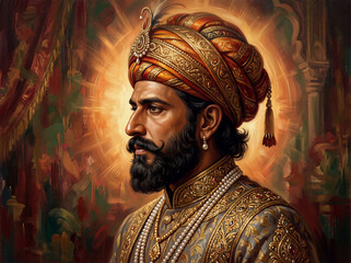 Obraz premium Portrait of chhatrapati shivaji maharaj in royal traditional attire