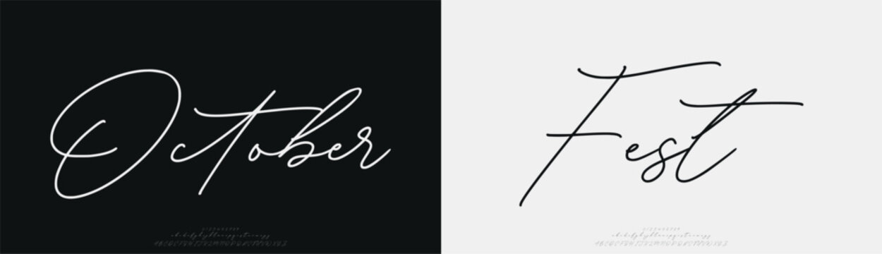 October Fest, Script luxury wedding alphabet letters font with tails. Typography elegant classic serif fonts and number decorative vintage retro concept for logo branding. vector illustration
