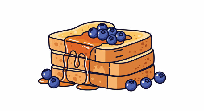 Stacked golden toasts generously drizzled with sweet syrup and topped with blueberries