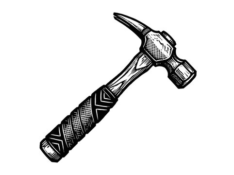 Vintage Chipping Hammer Engraving Illustration Black and White Line Art