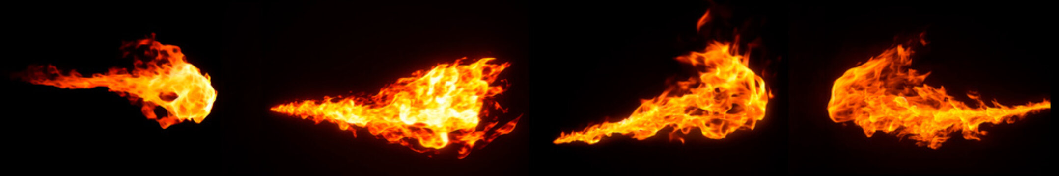Fire Flame Trail Isolated on Black Background Burning Flamethrower Motion Effect