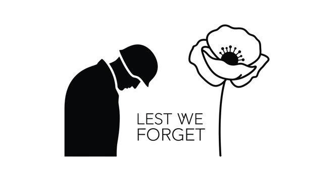 Remembrance Day, Lest We Forget, Poppy Symbol, Black Vector Icon