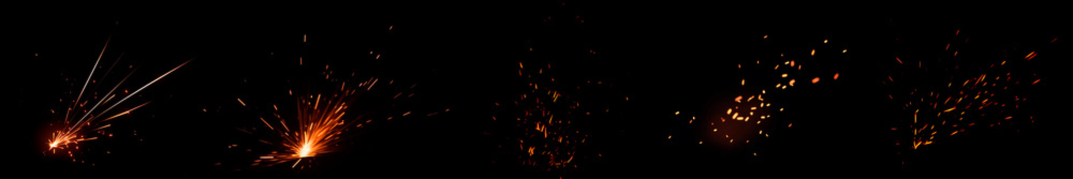 Fire Sparks Explosion Particles Isolated on Black Background Burning Effect