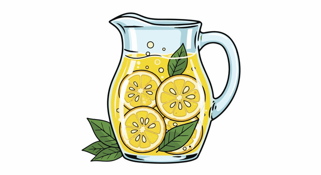 A pitcher of refreshing lemonade with lemon slices and mint leaves