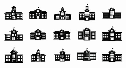 Fototapeta premium Collection of varied building silhouettes for educational institutions