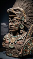 Obraz premium Aztec Warrior Sculpture with Feathered Headdress Aztec Warrior Sculpture Feathered Headdress Art Ancient Culture Mesoamerican. Concept featuring aztec, warrior, sculpture, feathered headdress, art ...