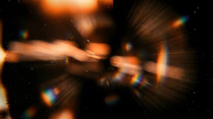 Blurry abstract background with orange and rainbow light effects on black © fawzy