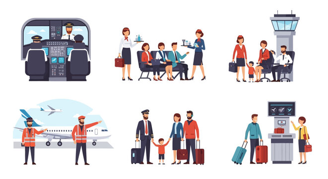 Airport Life: Pilots, Passengers, and Ground Crew Scenes