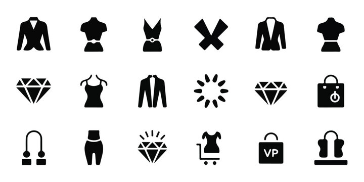 Luxury fashion icons showcase boutique shopping motifs in a symmetrical layout