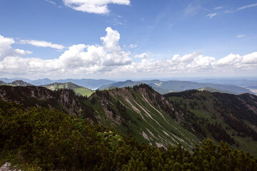 Fototapeta premium Mountain hiking at Brecherspitze mountain, Bavaria, Germany in summertime
