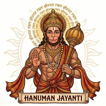 Lord Hanuman Holding Gada with Ram Naam Mantra Background
