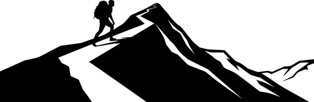 Hiker Climbing Switchback Trail Silhouette Vector Illustration
