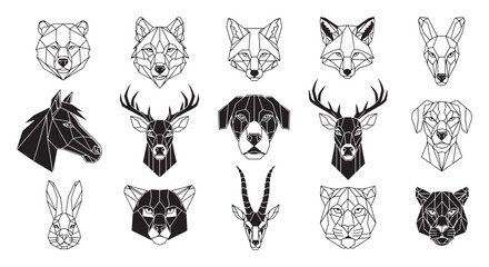 Geometric Animal Head Collection Polygon Wildlife Logo Vector Set © Sapumal