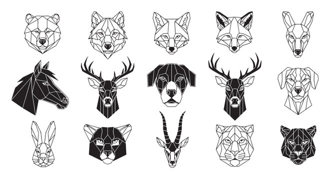 Geometric Animal Head Collection Polygon Wildlife Logo Vector Set