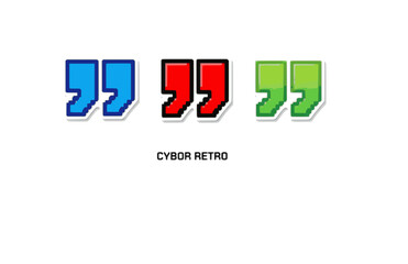 Obraz premium Pixel Art Quote Mark Silhouette Sticker, Cyber Retro 8-bit Quotation Vector, Modern Digital Tech Nostalgia Icon Illustration
