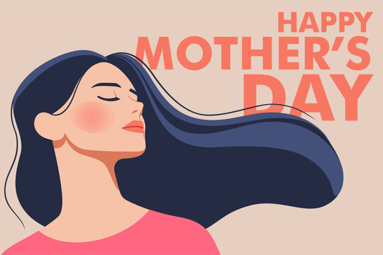 Celebrating Mother's Day. A stylish woman's profile with flowing hair. Vector illustration in a minimalistic style.
