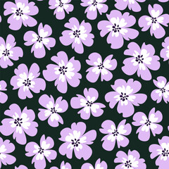 Obraz premium Seamless Floral Pattern with Purple Flowers on Dark background