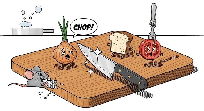 Food on board cut by knife.