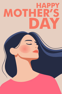 Celebrating Mother's Day. A stylish woman's profile with flowing hair. Vector illustration in a minimalistic style.