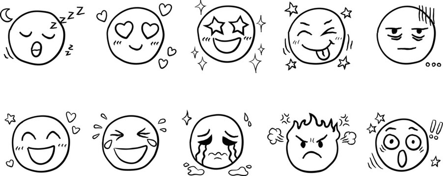 A Collection of Hand-Drawn Doodle Emojis&mdash;Ideal for Social Media Stickers, Chat Sticker Packs, Children's Emotional Awareness Cards, and Supplementary Materials for Psychology Courses.