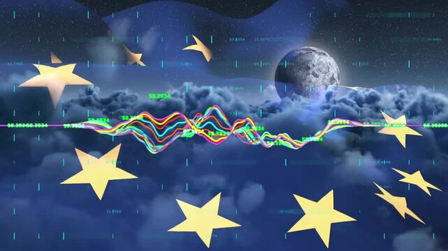 Animation of blue and multiple envelope icons over sports stadium