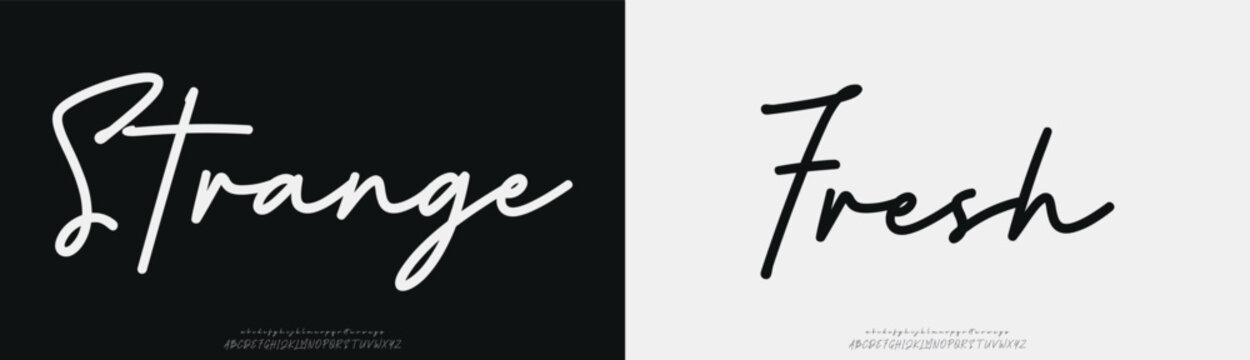Strange Fresh, Script elegant alphabet beauty logo font. Classic beautiful Modern luxury Serif Letter Minimal Fashion. Typography decoration logotype fonts, wedding, logos. vector illustration
