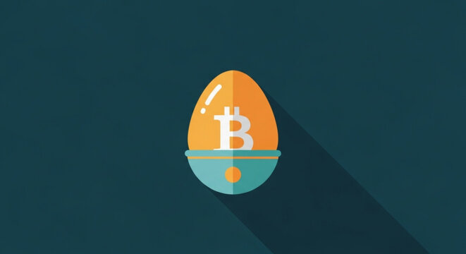 Bitcoin symbol on cracked egg with shadow on dark background representing cryptocurrency concept