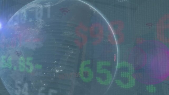 Animation of clock coronavirus cells floating over wearing face mask