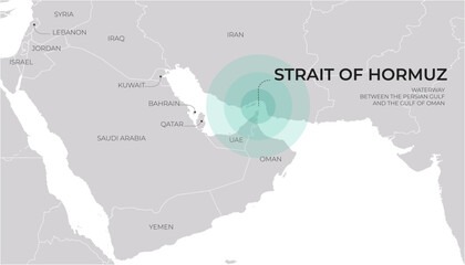 Strait of Hormuz map  in the Middle East connecting the Persian Gulf and Gulf of Oman. © Premium_art