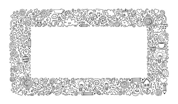 Doodle art border with educational and creative elements
