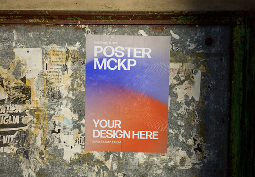Mockup Of Vertical Customized Poster Pasted On Wall